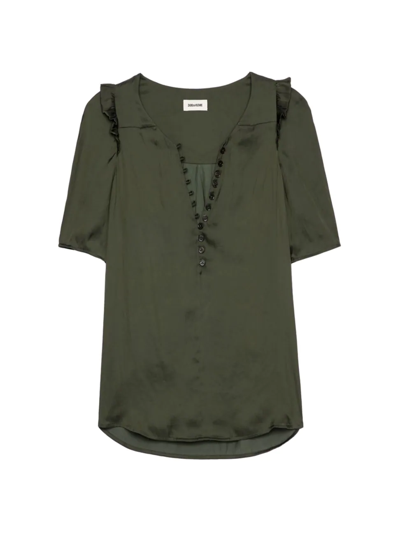 Shop Zadig & Voltaire Twity Satin Blouse In Khaki
