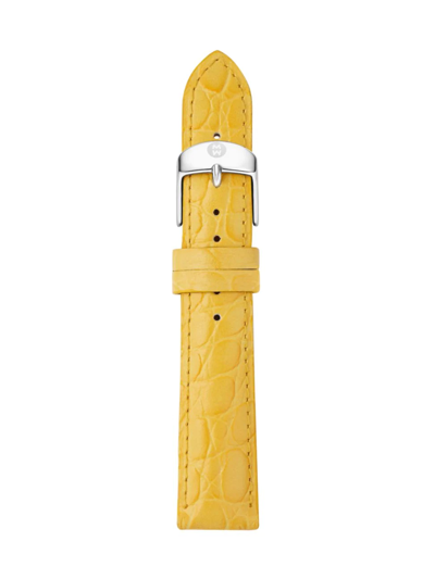 Shop Michele Crocodile-embossed Leather Watch Strap/18mm In Yellow