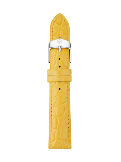 Shop Michele Crocodile-embossed Leather Watch Strap/16mm In Yellow