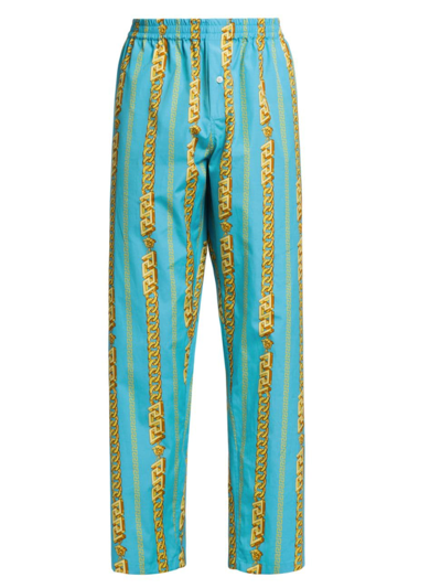 Shop Versace Men's Chainlink Pajama Pants In Sky Gold