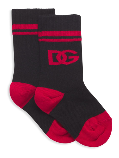 Shop Dolce & Gabbana Kid's Logo Socks In Red Black