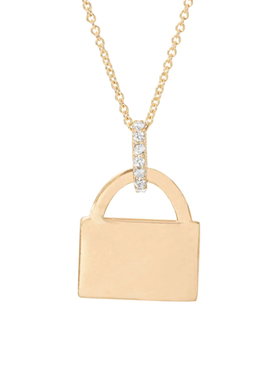 Shop Stone And Strand Women's Love Lock 10k Yellow Gold & Diamond Pendant Necklace