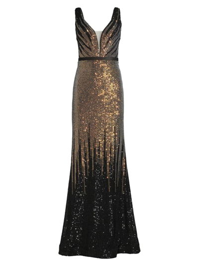 Shop Basix Women's Sequined Sheath Gown In Black Gold
