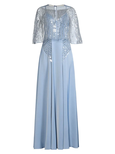 Shop Basix Women's Sequined Cape Gown In Steel Blue