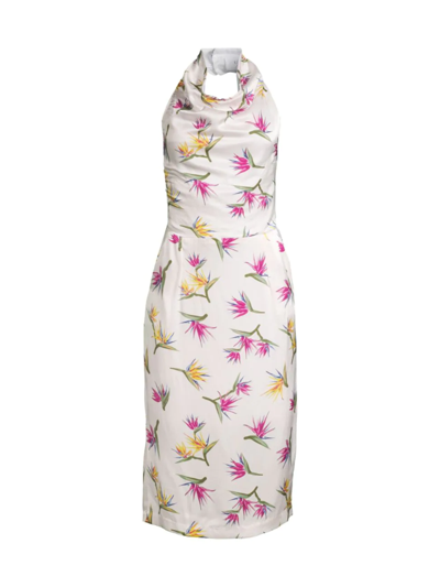 Shop Undra Celeste Women's Bird Of Paradise Halter Dress In White Print