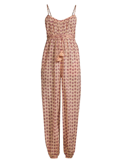 Shop Tory Burch Women's Printed Tassled Jumpsuit In Curly Ditsy