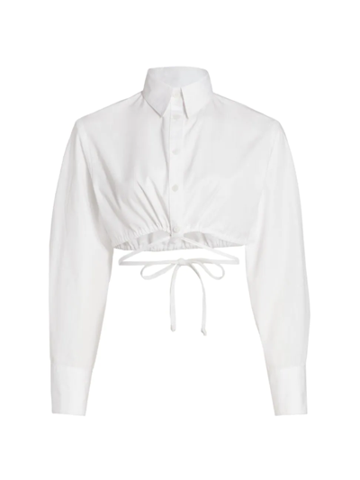 Shop Matthew Bruch Women's Linen Cropped Shirt In White Poplin