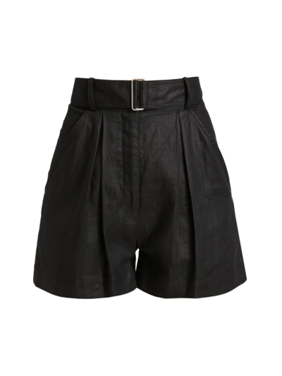 Shop Matthew Bruch Women's Linen Pleated Shorts In Black Linen