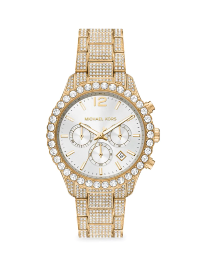 Shop Michael Kors Layton Goldtone Stainless Steel & Glitz Bracelet Chronograph Watch