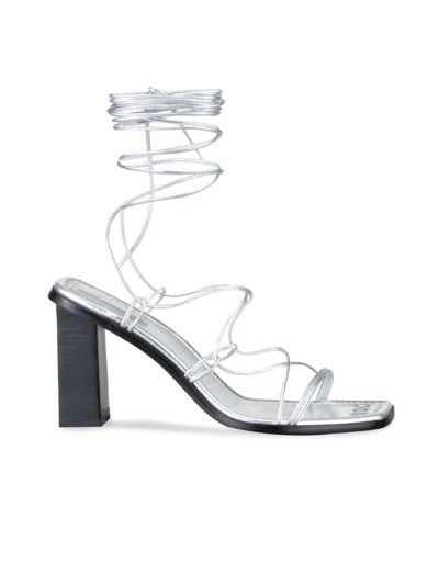 Shop Frame Women's Le Doheny Metallic Leather Wraparound Sandals In Silver