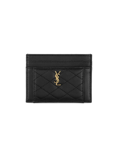 Shop Saint Laurent Women's Quilted Leather Card Case In Nero
