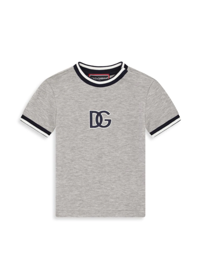 Shop Dolce & Gabbana Baby Girl's Contrast-trim Logo T-shirt In Grey