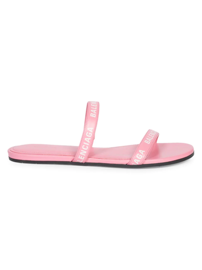 Shop Balenciaga Women's Leather Logo Slides In Sweet Pink