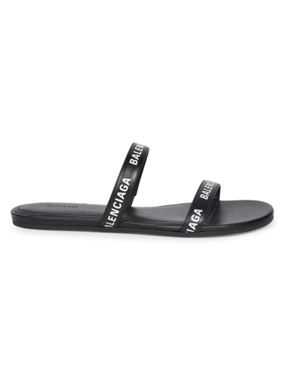 Balenciaga Logo Lettering Leather Flat Sandals In Black | ModeSens