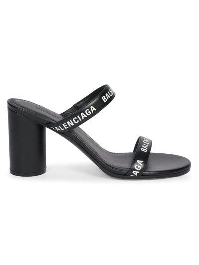 Shop Balenciaga Women's Leather Logo Mules In Black White