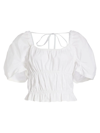 Shop Derek Lam 10 Crosby Women's Elora Cotton Puff-sleeve Blouse In White