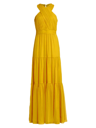 Shop Veronica Beard Women's Florencia Silk Tiered Gown In Canary
