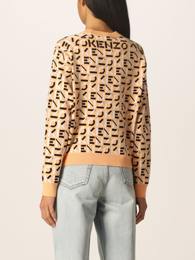Shop Kenzo Monogram Jacquard Sweater In Apricot