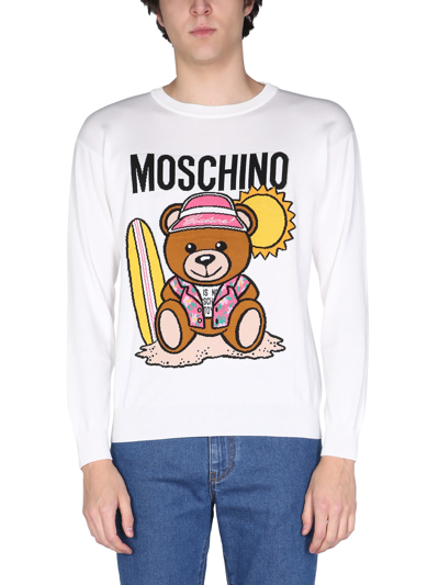 Shop Moschino Surfer Teddy Bear Sweater In Bianco