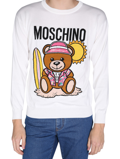 Shop Moschino Surfer Teddy Bear Sweater In Bianco