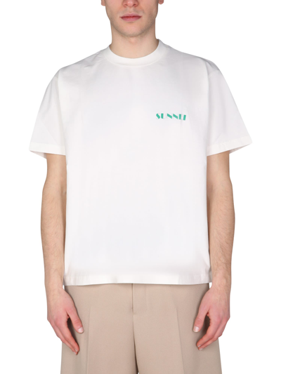 Shop Sunnei T-shirt With Logo Print In Bianco