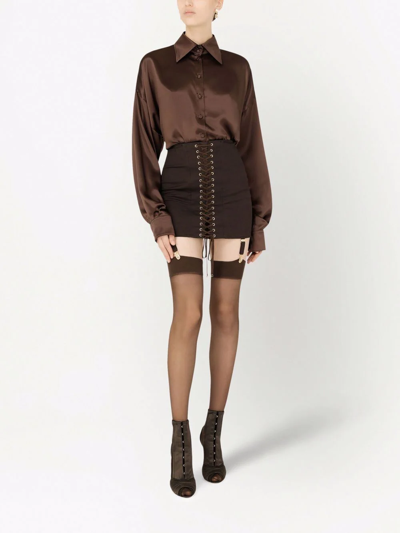 Dolce & Gabbana Oversized Silk Shirt In Brown
