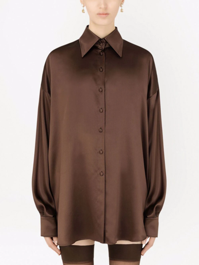 Dolce & Gabbana Oversized Silk Shirt In Brown