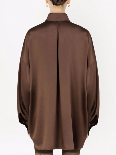 Shop Dolce & Gabbana Button-up Silk Shirt In Brown