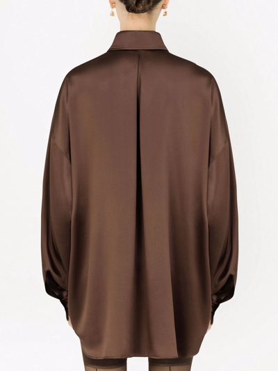 Dolce & Gabbana Oversized Silk Shirt In Brown