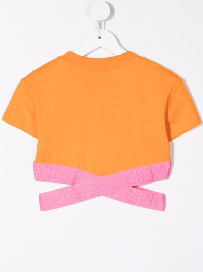 Shop Fendi Cropped Short-sleeved T-shirt In Orange