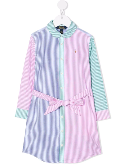 Polo Ralph Lauren Color Block Poplin Shirt Dress W/ Belt In Pink