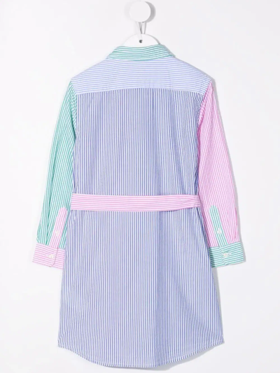 Polo Ralph Lauren Color Block Poplin Shirt Dress W/ Belt In Pink