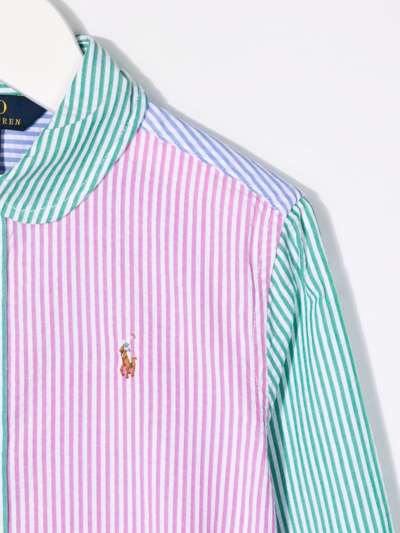 Polo Ralph Lauren Color Block Poplin Shirt Dress W/ Belt In Pink