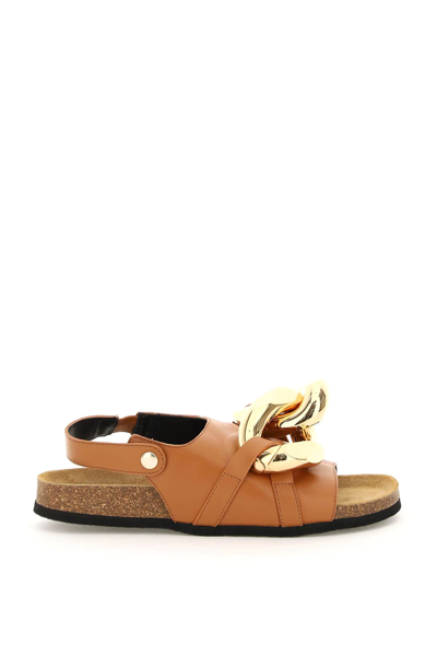 Shop Jw Anderson Leather Chain Sandals In Brown