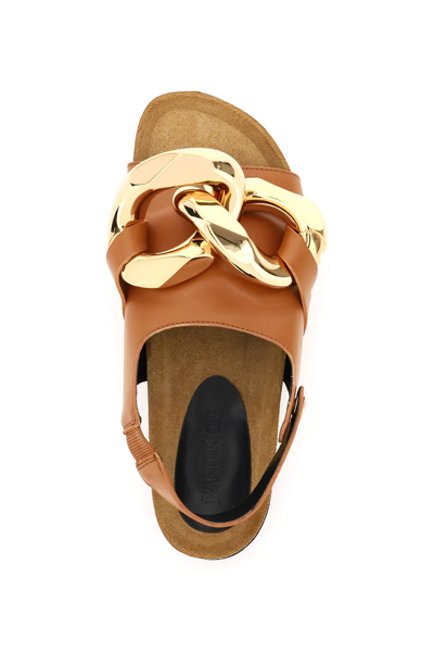 Shop Jw Anderson Leather Chain Sandals In Brown