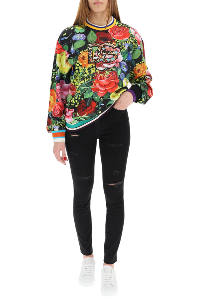 Shop Dolce & Gabbana Bouquet Print Technical Jersey Sweatshirt In Black,green