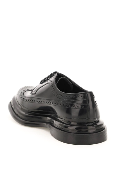 Shop Dolce & Gabbana Brushed Leather Derby Shoes In Black