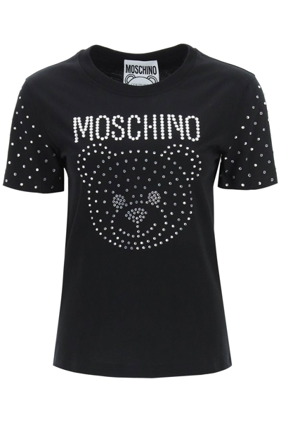 Shop Moschino Crystal Teddy Bear T-shirt In Black