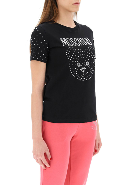 Shop Moschino Crystal Teddy Bear T-shirt In Black