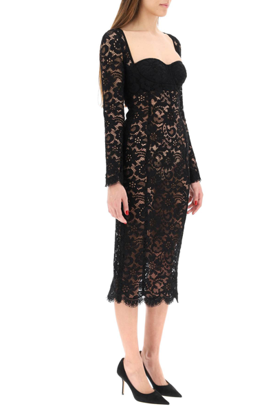 Shop Dolce & Gabbana Lace Midi Dress In Black