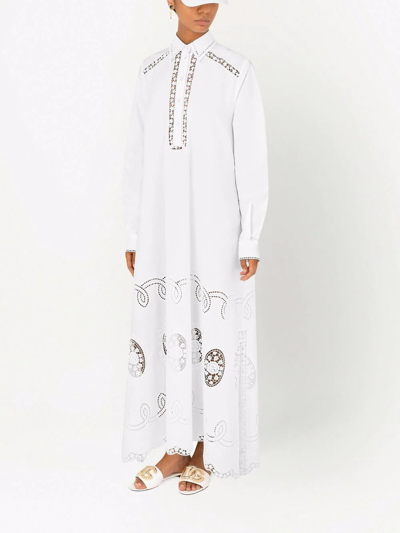 Dolce & Gabbana Poplin & Lace Shirt Long Dress In Weiss