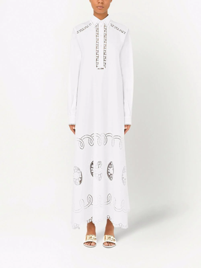 Dolce & Gabbana Poplin & Lace Shirt Long Dress In Weiss