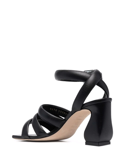Shop Si Rossi Triple-strap Leather Sandals In Black