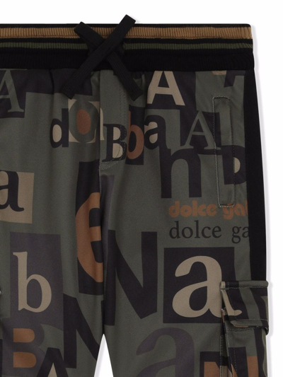 Shop Dolce & Gabbana Typeface Logo Cargo Trousers In Green