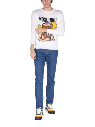 Shop Moschino "surfer Teddy Bear" Sweater In White