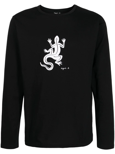 Shop Agnès B. Coulos Lizard-print T-shirt In Black