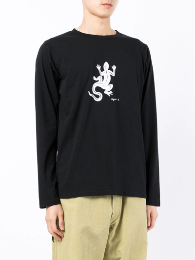 Shop Agnès B. Coulos Lizard-print T-shirt In Black