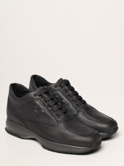 Shop Hogan Sneakers Interactive H  Sneakers In Faded Leather In Black