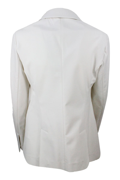 Shop Fabiana Filippi Alpha Jacket In Stretch Cotton With Monili On The Pocket In White
