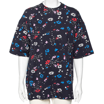 Pre-owned Balenciaga Navy Blue Floral Printed Cotton Oversized Short Sleeve T-shirt M